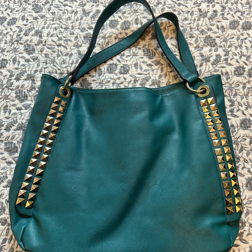 MMS Design Studio Teal Shoulder Bag with Gold Studs